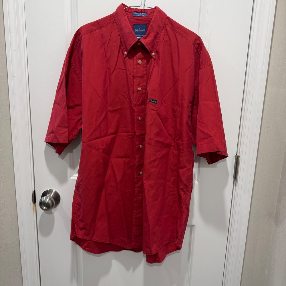 Faconnable Mens Button Down Shirt 100% Cotton Red XL